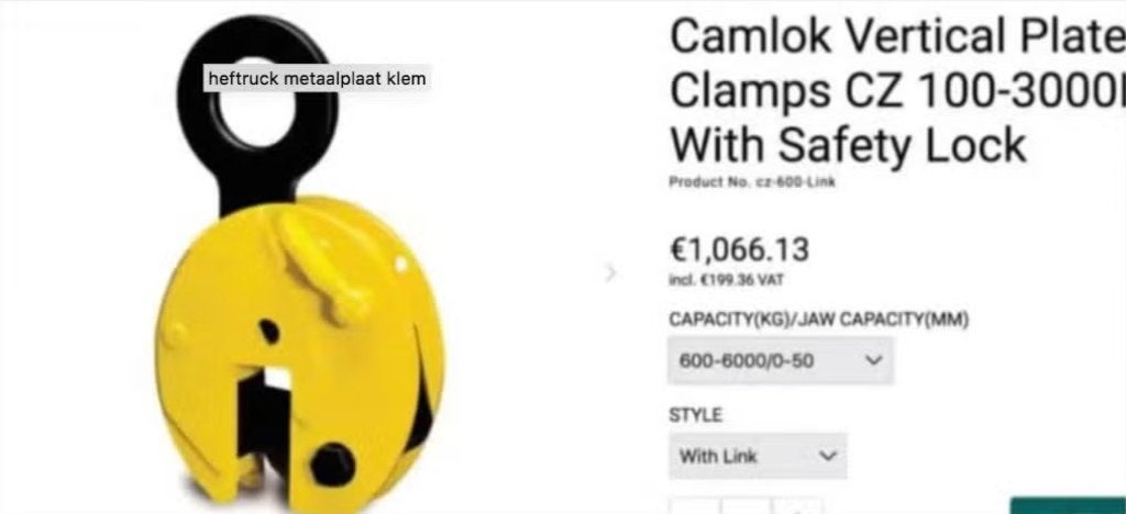 heftruck metaalplaat klem camlock, Ophalen, Heftruck