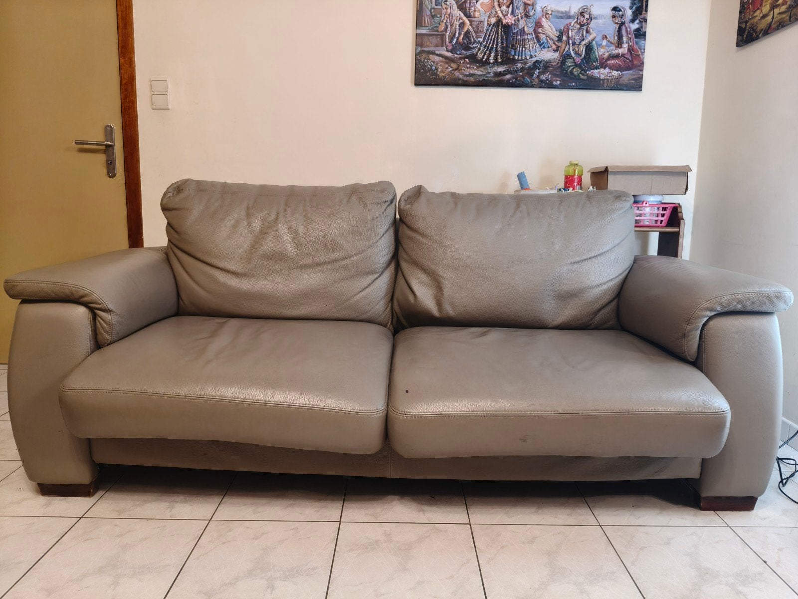 Lederen zetel 2m breed, Huis en Inrichting, Gebruikt, Driepersoons, Leer, Ophalen of Verzenden