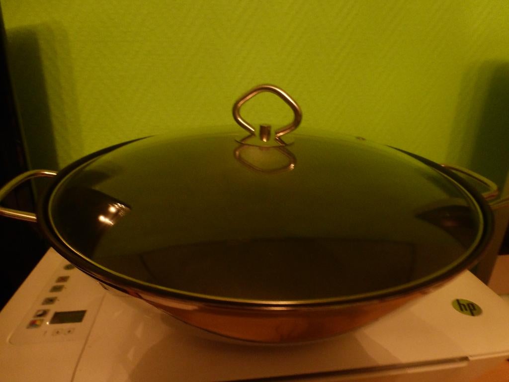 WOK Gräwe NEUF avec revêtement, couvercle en verre et grille, Neuf, Enlèvement ou Envoi, Autres matériaux, Plaque céramique