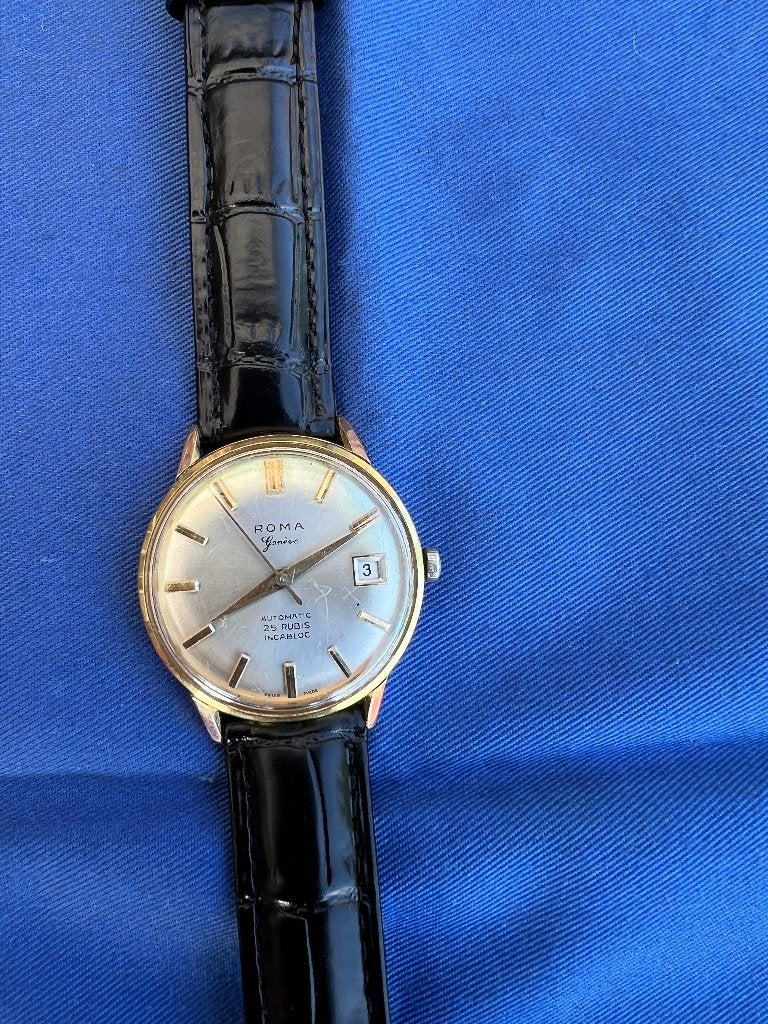Roma Genève Automatic Vintage Herenhorloge, Bijoux, Sacs & Beauté, Montres | Hommes, Montre-bracelet, Autres marques, Cuir, Comme neuf