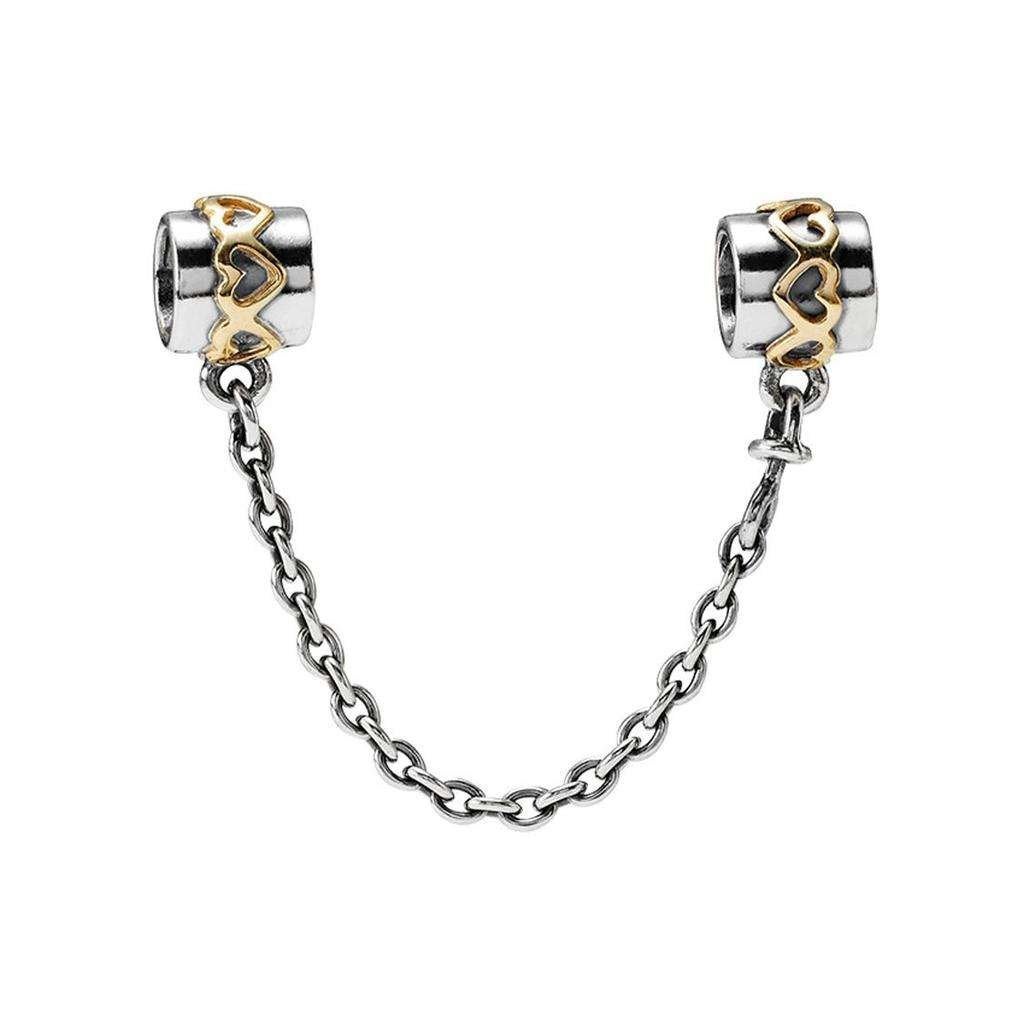 Te koop:Mooi Stellingzilver veiligheidskettinkje met hartjes, Bijoux, Sacs & Beauté, Bracelets à breloques, 1 bracelet à breloques