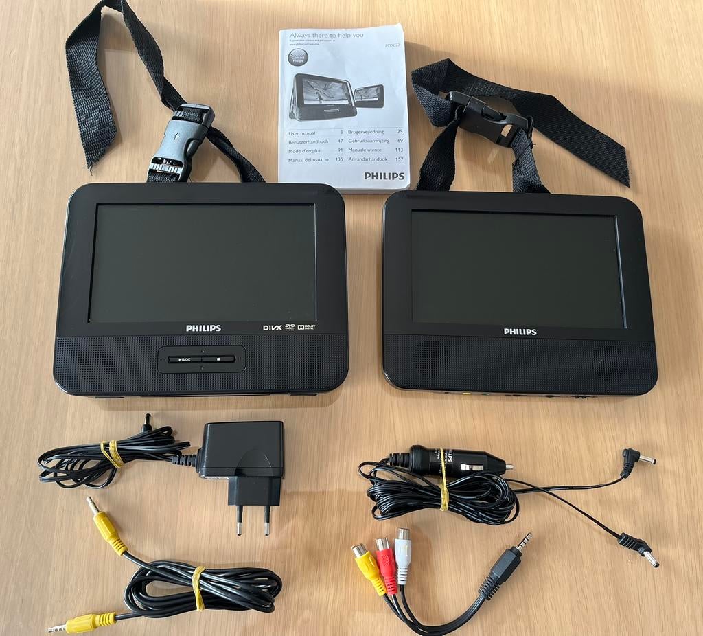 Philips portable dvd player PD7022/12 (dual screen, car use), Philips, Draagbaar, Zo goed als nieuw, Ophalen