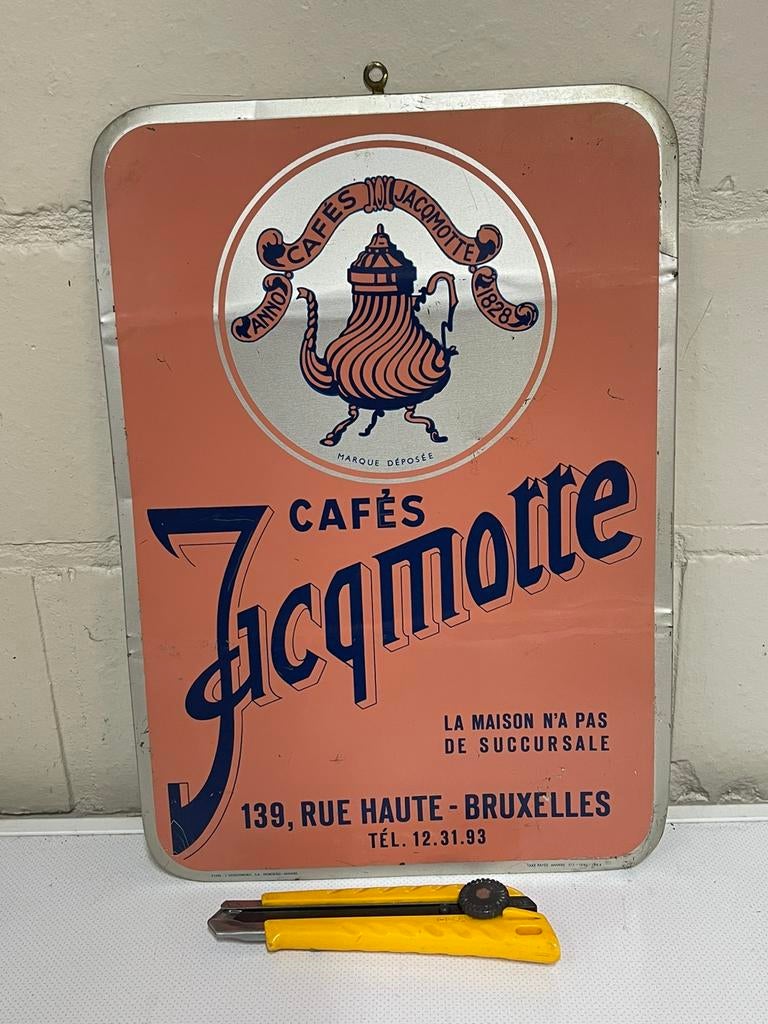 Cafe Jacqmotte blik bordje 1964, Ophalen of Verzenden, Zo goed als nieuw