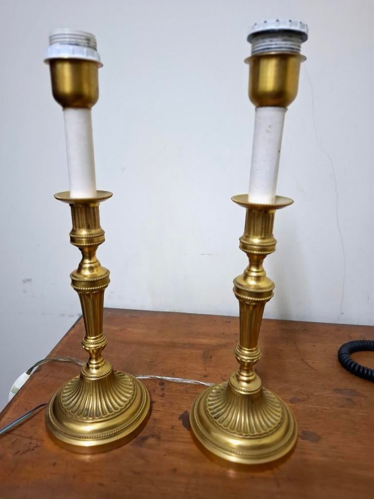 Paar kandelaars van verguld brons. Louis XVI-stijl., Huis en Inrichting, Ophalen, Gebruikt