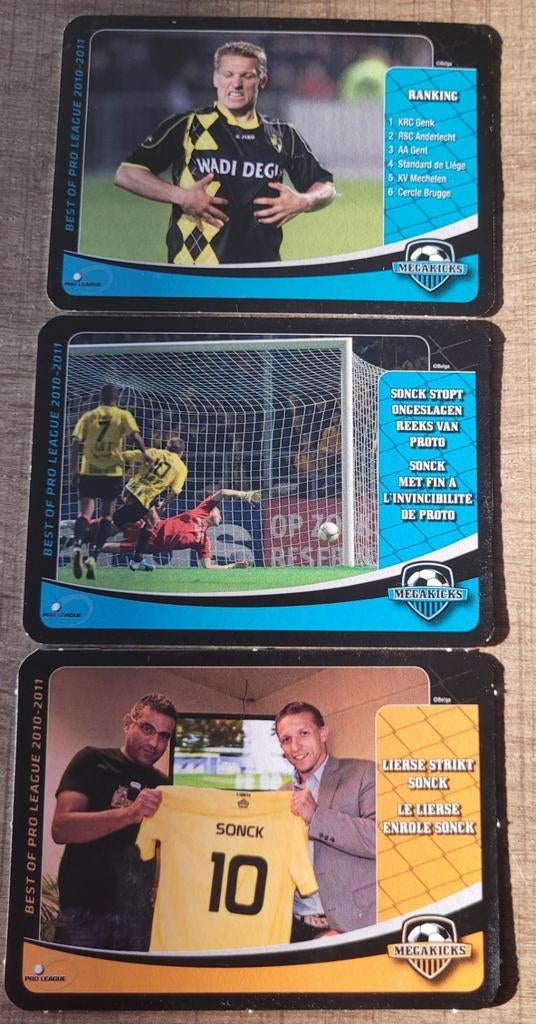 3 voetbalkaarten Megakicks: Wesley Sonck (2011-2012), Verzamelen, Ophalen of Verzenden, Zo goed als nieuw, Poster, Plaatje of Sticker