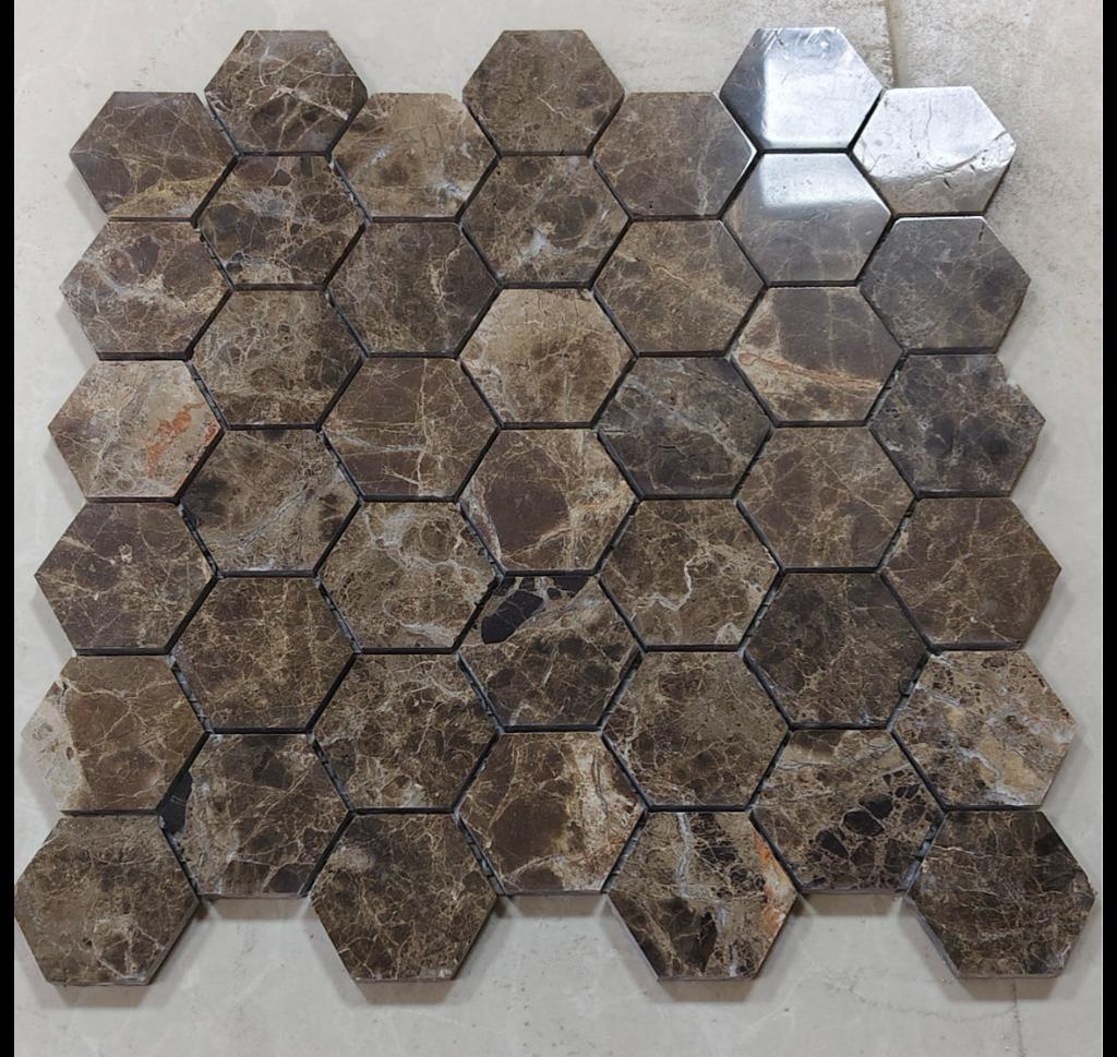 Mosaic Hexagon Marron Emperador 48mm, Ophalen, Wandtegels, Nieuw, Minder dan 20 cm