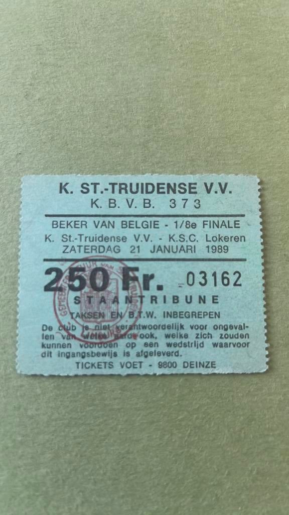 Ticket beker van België Sint-Truidense VV - SK Lokeren 1989, Verzamelen, Sportartikelen en Voetbal, Verzenden, Gebruikt, Overige typen