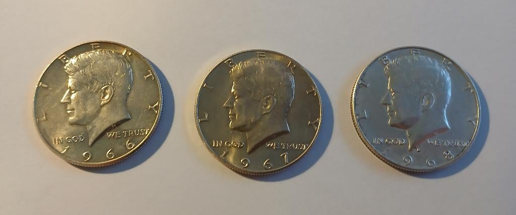 Demi-dollar Kennedy 1966 - 1967 - 1968, Enlèvement ou Envoi, Amérique du Nord, Monnaie en vrac, Argent
