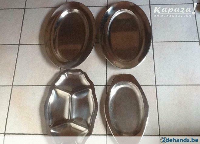 4 inox schalen, Ophalen of Verzenden, Gebruikt, Schaal of Schalen