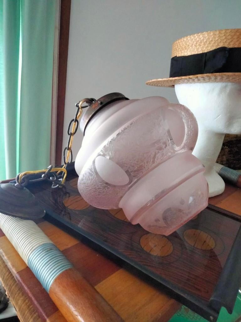 Art Deco glazen hanglamp lamp Frost Booms Glas, Enlèvement ou Envoi