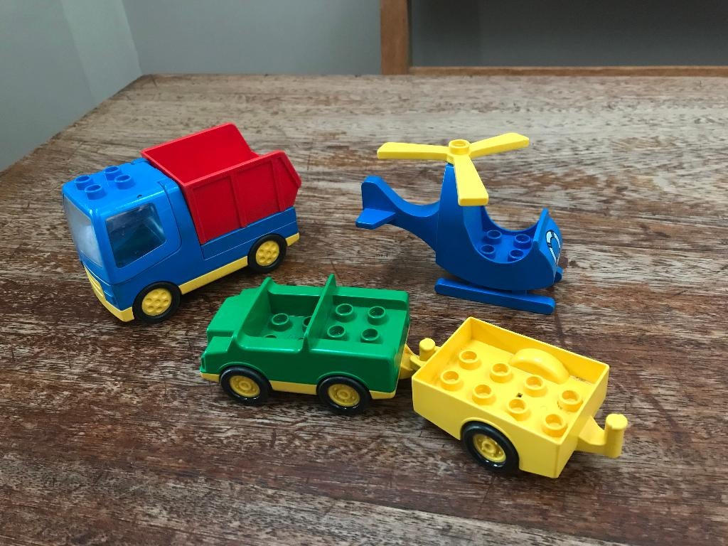 duplo vrachtwagen, auto met trekker, helikopter, Ophalen, Gebruikt, Complete set, Duplo