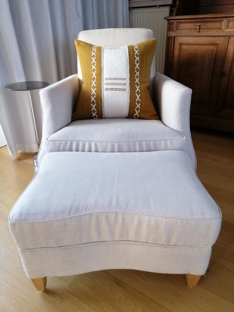 Donghia Easy chair linnen + Ottoman CF, Ophalen, 100 tot 125 cm, Zo goed als nieuw, Stof