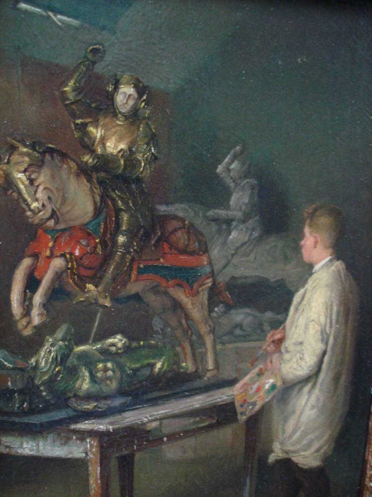 1894 Louis VAN ENGELEN olie/hout zelfportret 'in het atelier, Ophalen
