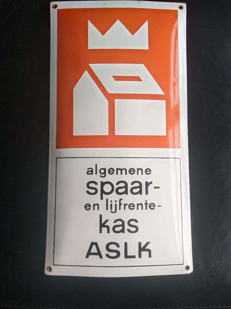 Zwaar & OUD/ZELDZAAM ASLK EMAILLE RECLAME/Bieden !, Ophalen of Verzenden, Gebruikt, Reclamebord