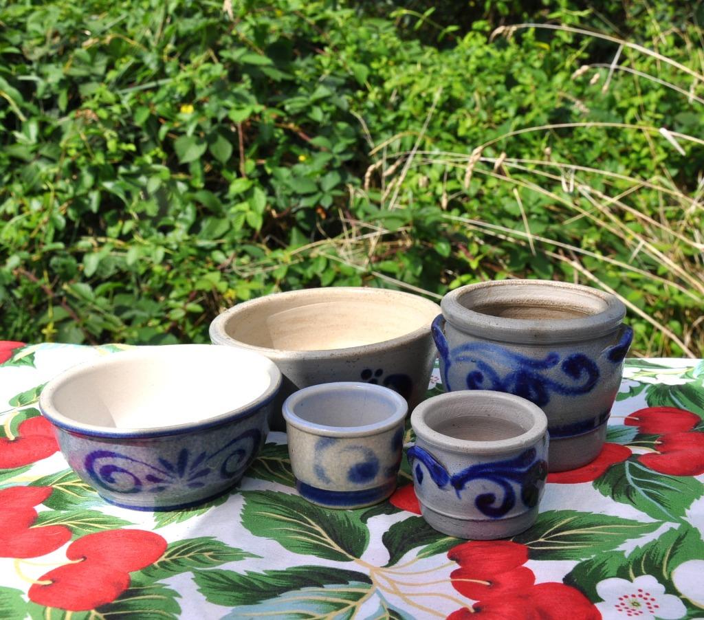 lot petits pots gres gris bleu, Ophalen of Verzenden
