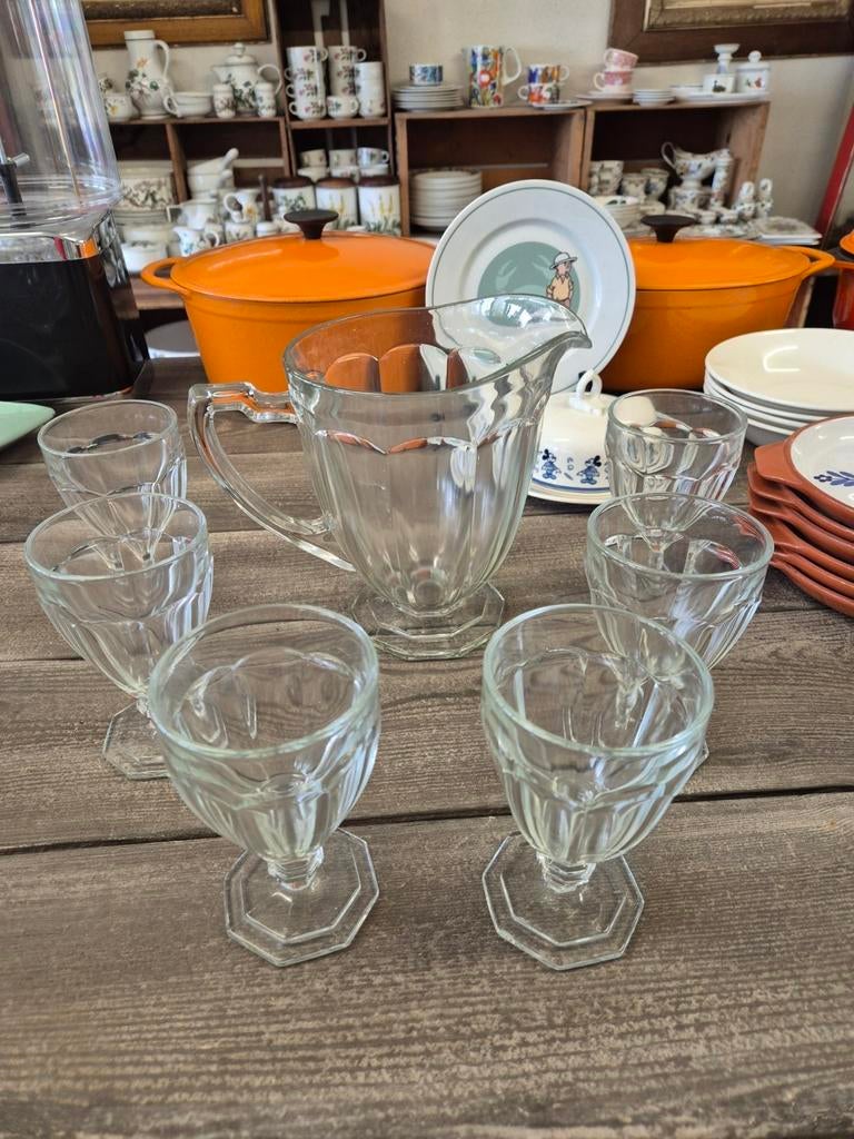 Cruche et 6 verres Luxval moulure Asie * Val Saint Lambert, Enlèvement