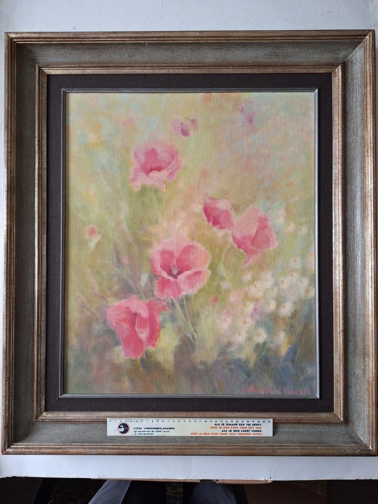 Typisch verfijnd schilderij Hans Kitslaar "Klaprozen", Enlèvement, Signé, Peinture à l'huile