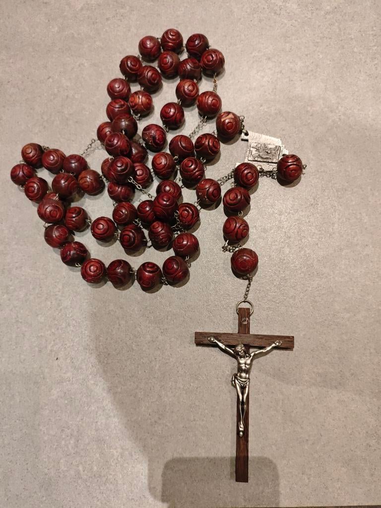 Vintage rozenkrans met houten kralen, rooms katholieke kerk, Ophalen of Verzenden