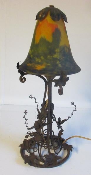 lampe de table art déco en fer forgé grand abat-jour Noverdy, Antiquités & Art, Antiquités | Éclairage, Envoi