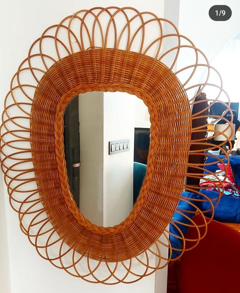 Vintage rotan spiegel, Huis en Inrichting, Woonaccessoires | Spiegels, Ophalen of Verzenden
