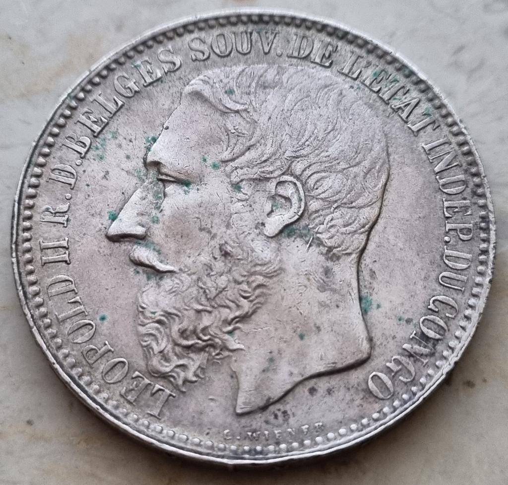 5 Francs 1894 Belgisch Congo / Leopold II, Zilver, Ophalen of Verzenden, Losse munt, Zilver