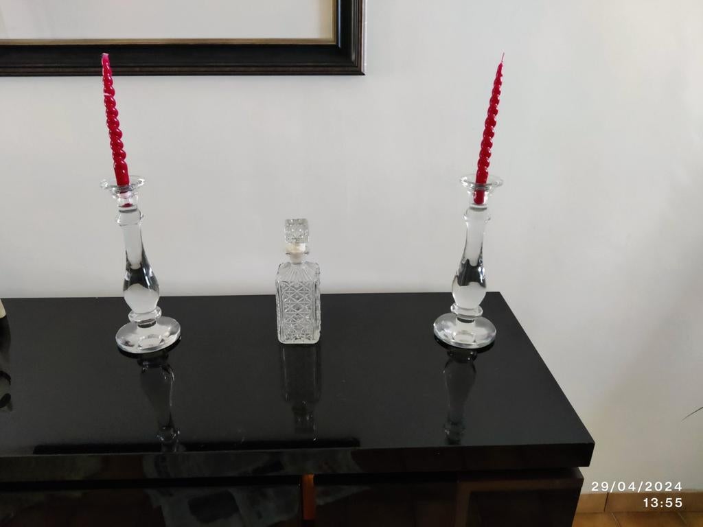 Kristallen kandelaars en whisky fles, Antiek en Kunst, Ophalen