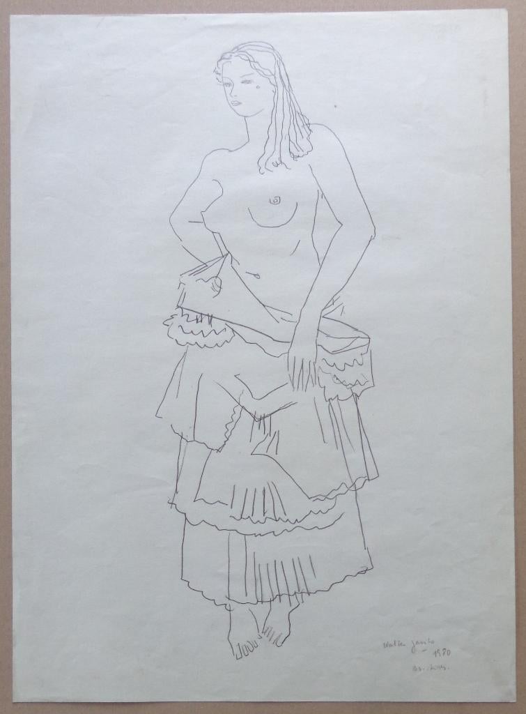 WALTER GAVITO / HALF ONTKLEED MODEL / ORIGINEEL WERK 44x32cm, Antiek en Kunst, Kunst | Schilderijen | Modern, Ophalen of Verzenden