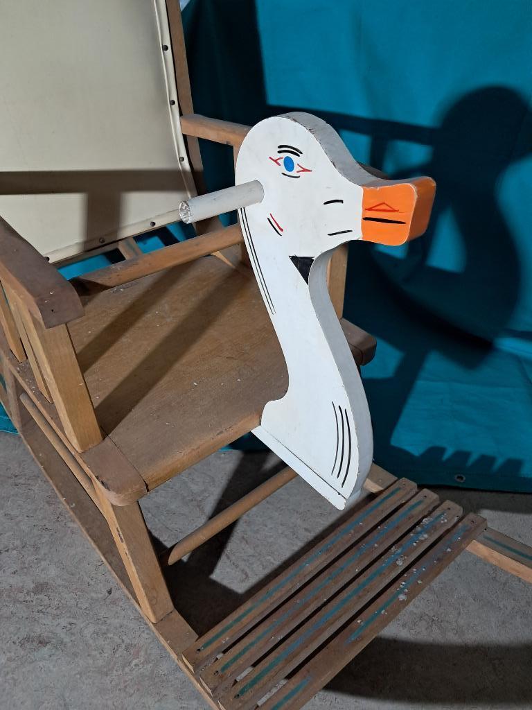 Torck houten hobbelpaard, gestoffeerde rugleuning, Antiek en Kunst, Ophalen