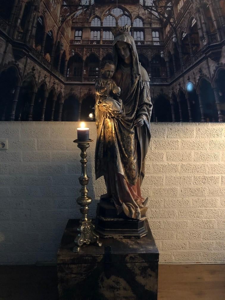 Beeld Moeder Maria met Jezus XL - 130 cm - Oud Polystone, Ophalen of Verzenden