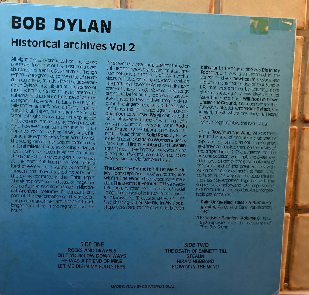 Bob Dylan - Historical, Enlèvement ou Envoi, Utilisé