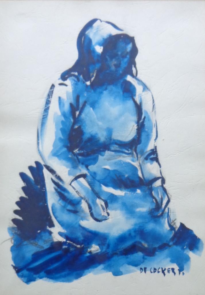 PAUL DE COCKER / ZITTENDE VROUW / ORIGINEEL / 37x28cm KADER, Ophalen of Verzenden