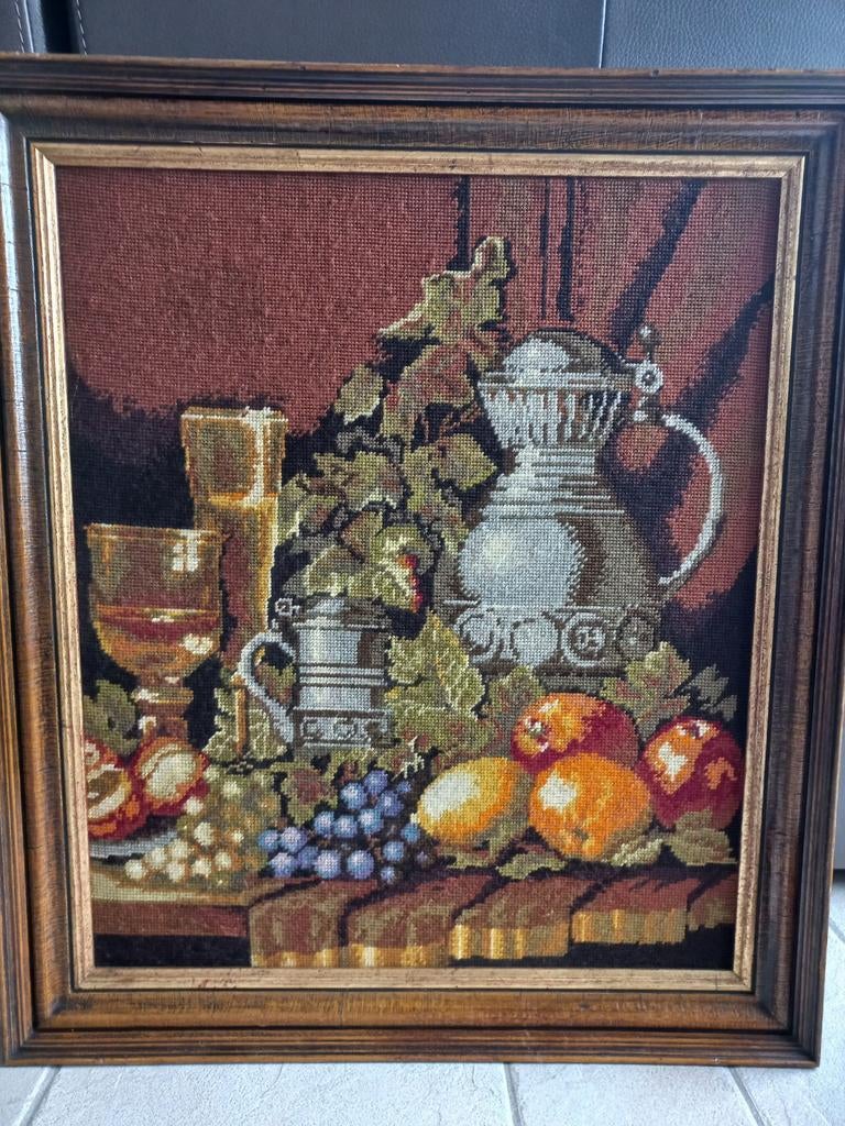 Heel mooie gobelin in halve kruissteek, stil leven., Huis en Inrichting, Woonaccessoires | Schilderijen, Tekeningen en Foto's