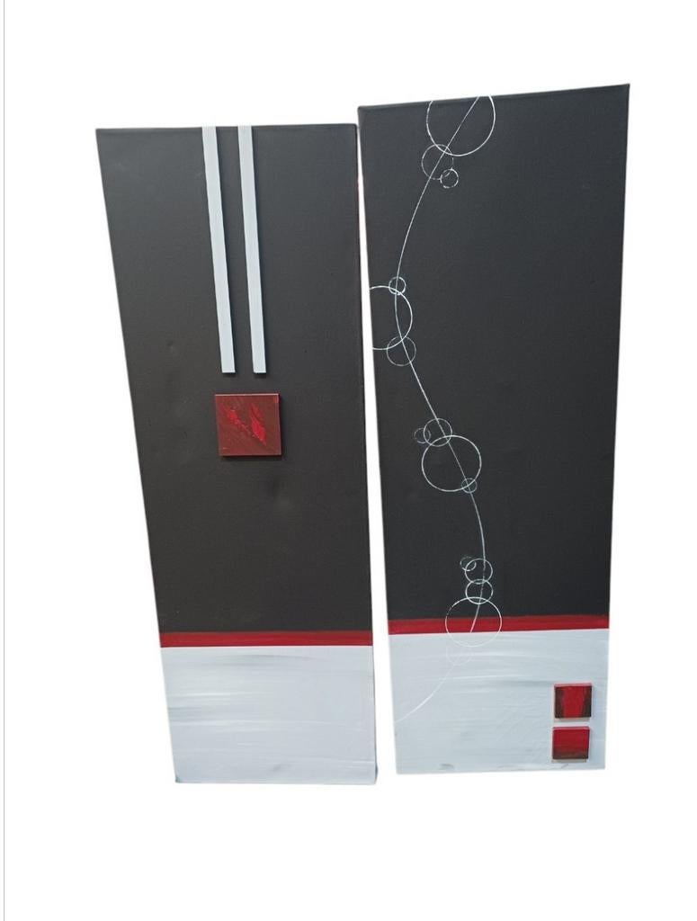 2 tableaux moderne de couleur noir/rouge/blanc, Enlèvement, Comme neuf