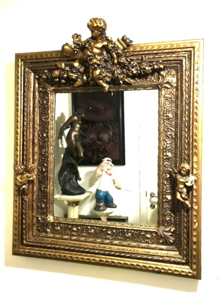 Miroir Putti Angel en or doré Baroque H 100 x L 92 😍🤗👌, Enlèvement ou Envoi, Carré, 50 à 100 cm, 100 à 150 cm