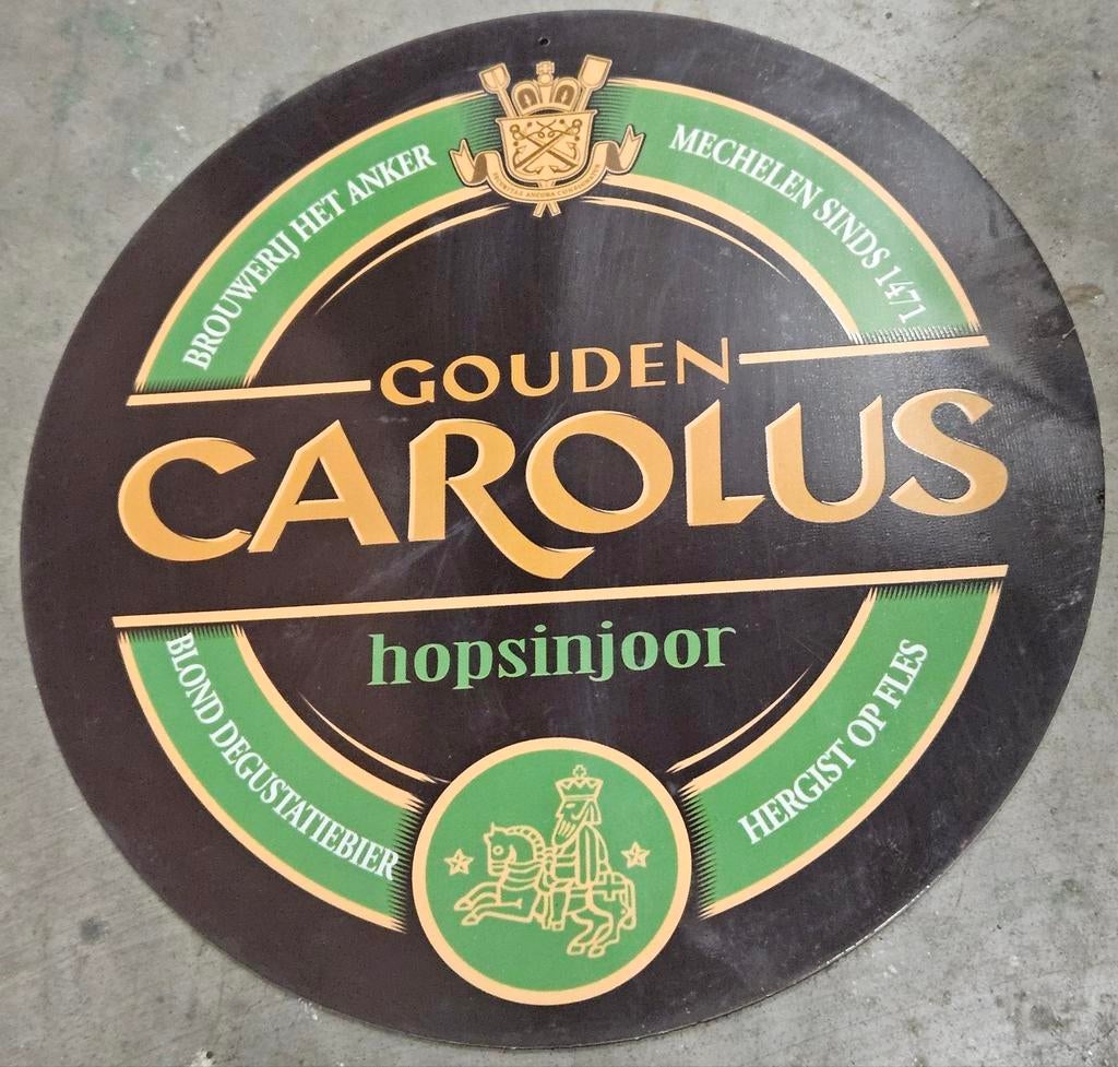 Gouden Carolus Hopsinjoor rond publiciteitsbord, Ophalen of Verzenden, Zo goed als nieuw