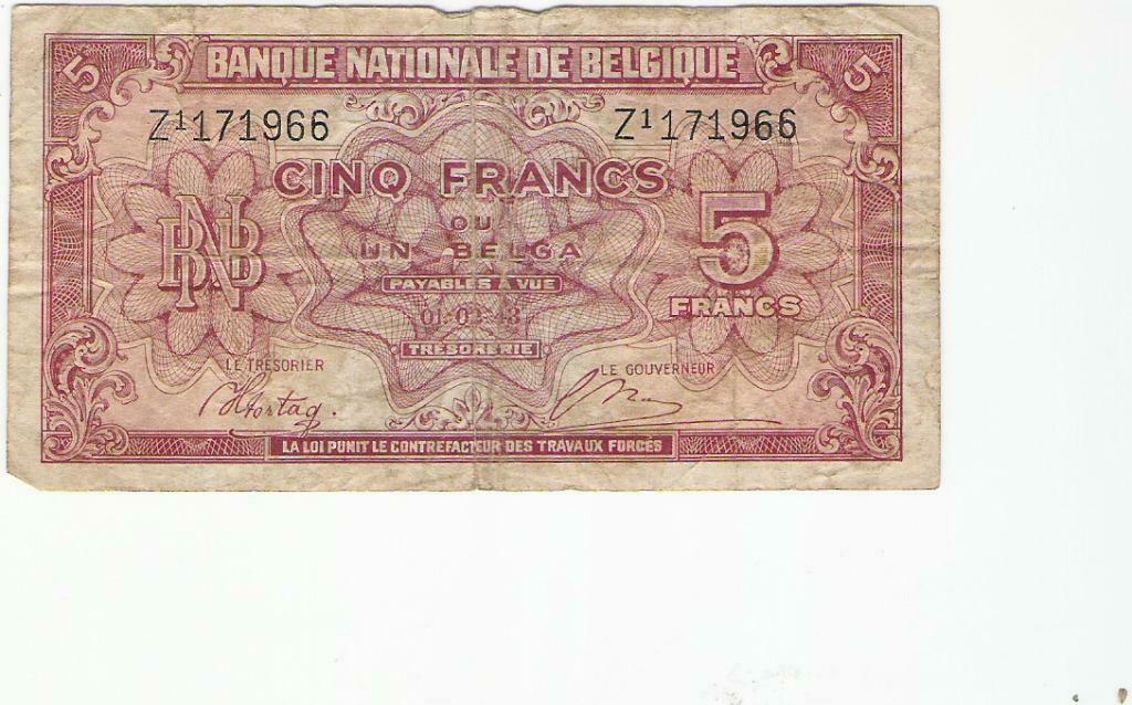 billet belge 5 franc, Ophalen of Verzenden, België, Overige waardes