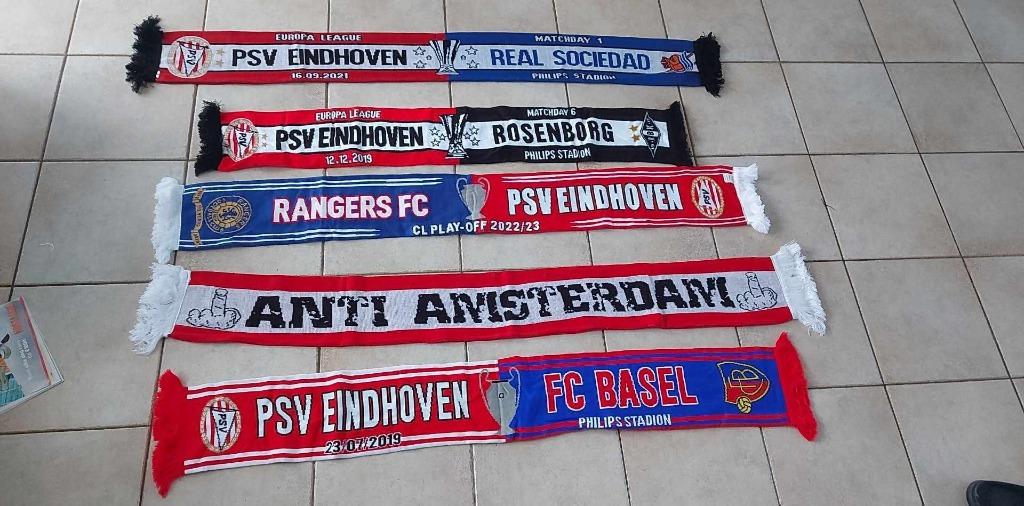 5 oude PSV sjaals voor verzamelaars, Verzamelen, Verzenden, Zo goed als nieuw, Vaantje of Sjaal