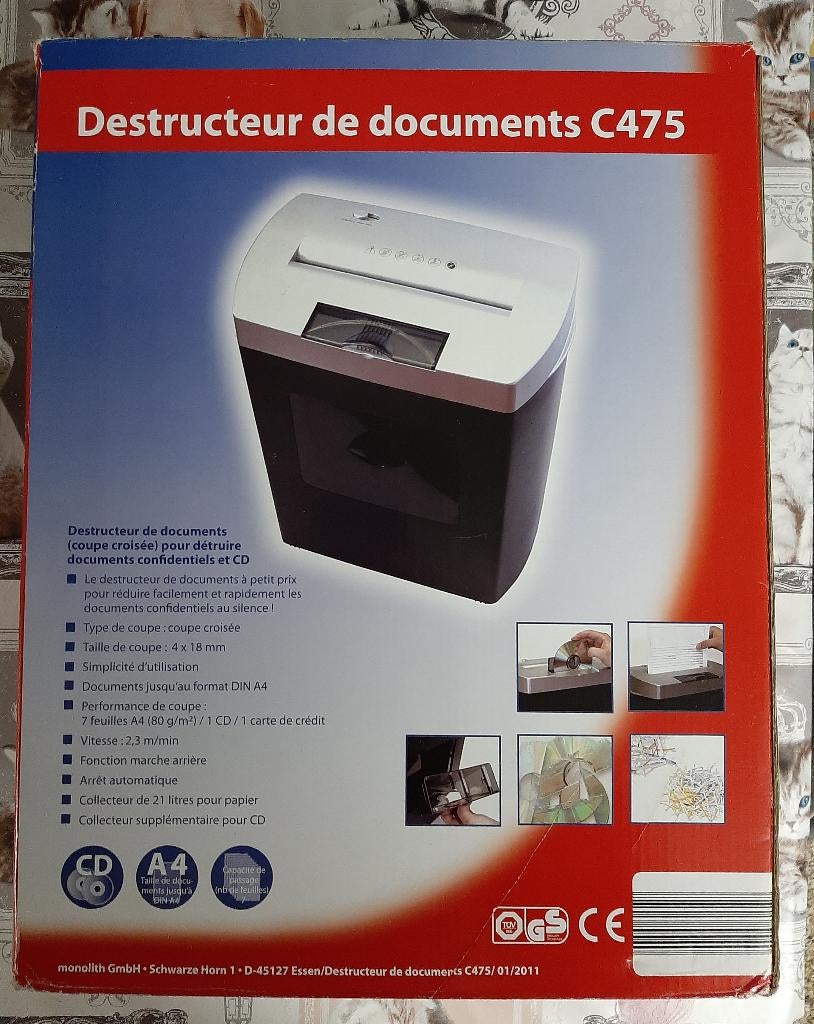 Destructeur de documents C475, Enlèvement, Utilisé