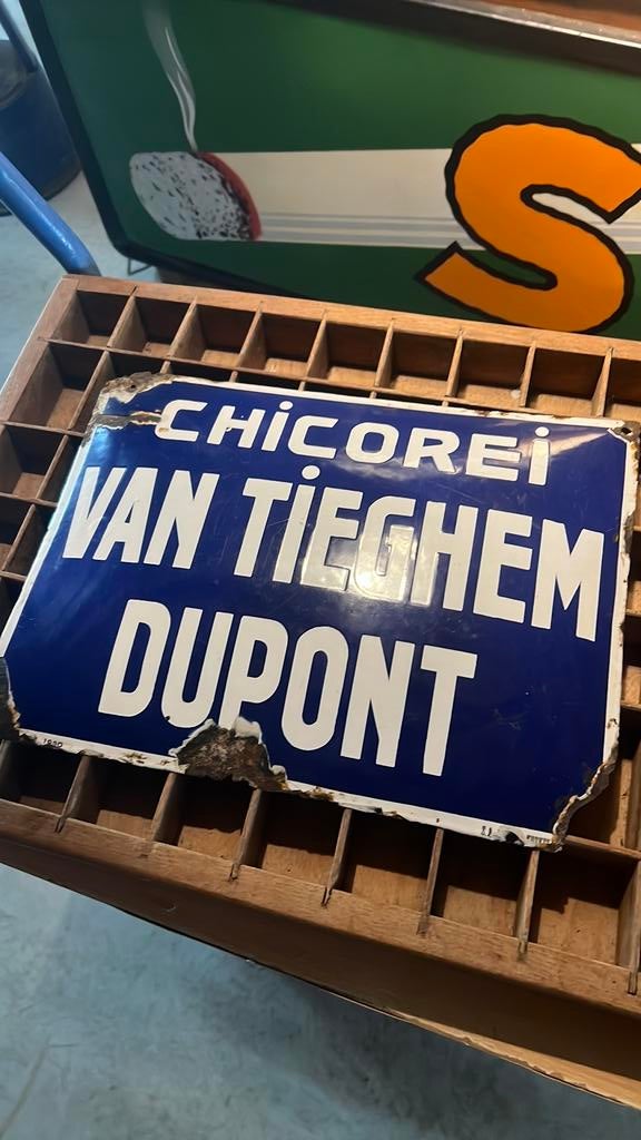 Emaille bord 1930 chicorei Van Tieghem Dupont, Verzamelen, Ophalen of Verzenden, Zo goed als nieuw