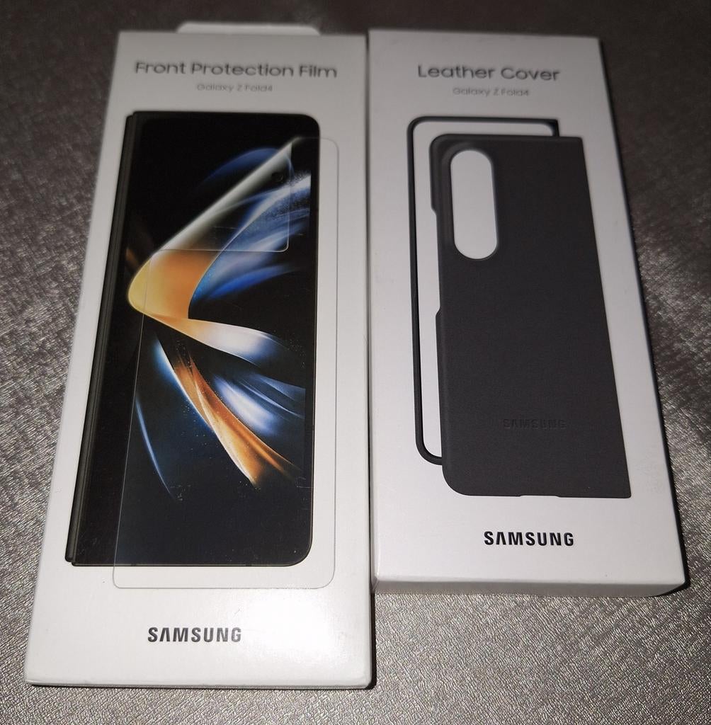 Leather Cover + Front Protection Film pour Galaxy Z Fold 4, Ophalen of Verzenden, Zo goed als nieuw