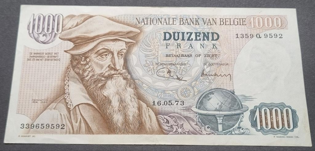 1.000 Francs 1973 Mercator / Mooie conditie, Timbres & Monnaies, Enlèvement ou Envoi, Billets en vrac