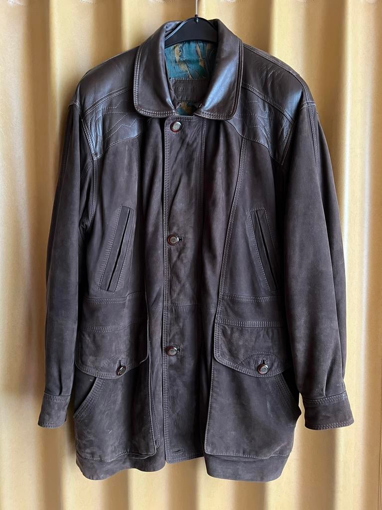 Heren jas, leder en daim, maat 56, Enlèvement, Porté, Taille 56/58 (XL), Brun