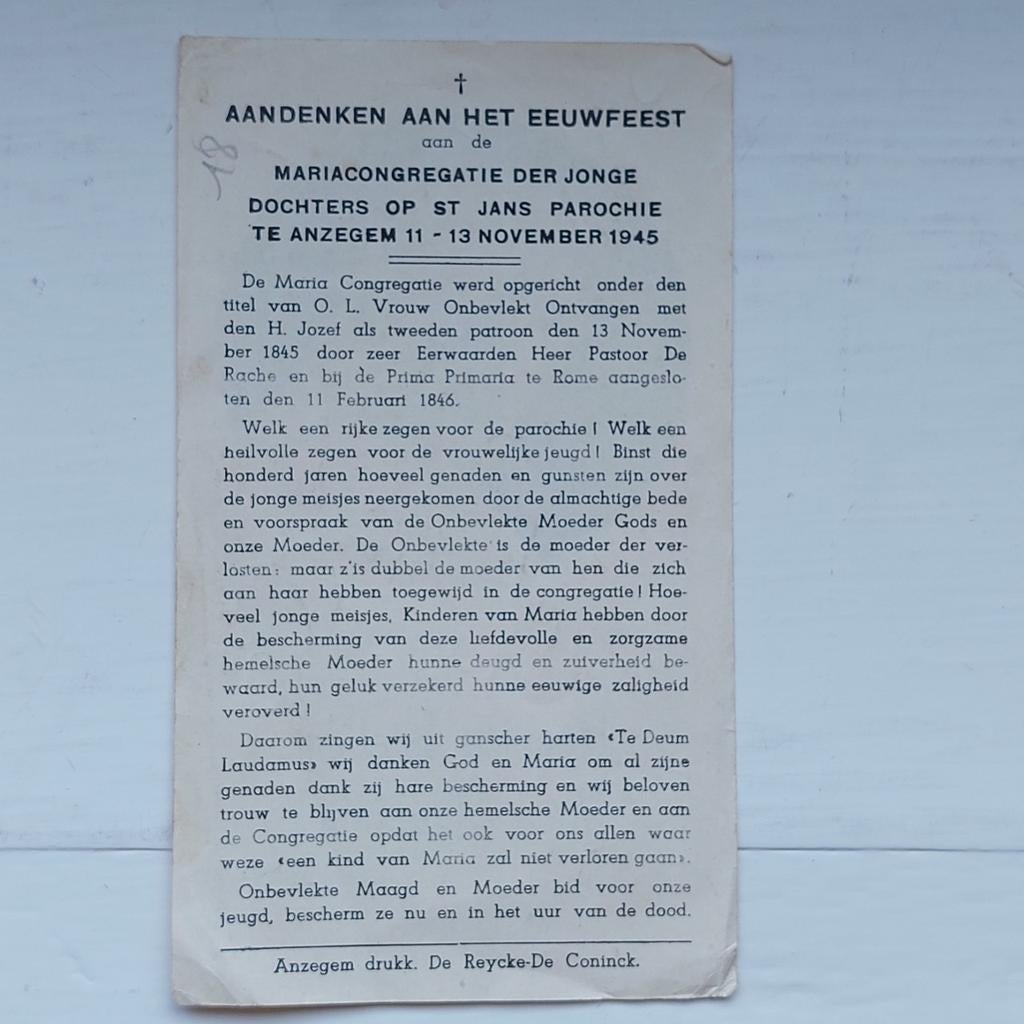Gedachtenisprentje Anzegem 1945, Ophalen of Verzenden