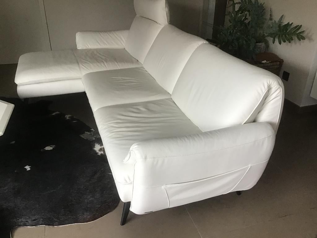 mooie witlederen zetel Natuzzi, Quatre personnes ou plus, Comme neuf, Enlèvement, Cuir