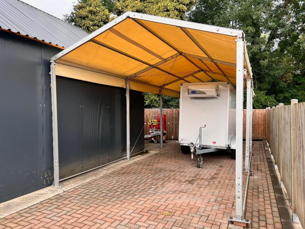 Alu Kadertent Frametent Opslagtent Carport 4x9mtr, Ophalen, Gebruikt, Carport
