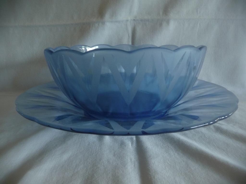 Fruitschaal glas blauwpaars – bord + kom, Huis en Inrichting, Gebruikt, Ophalen of Verzenden, Overige stijlen, Glas