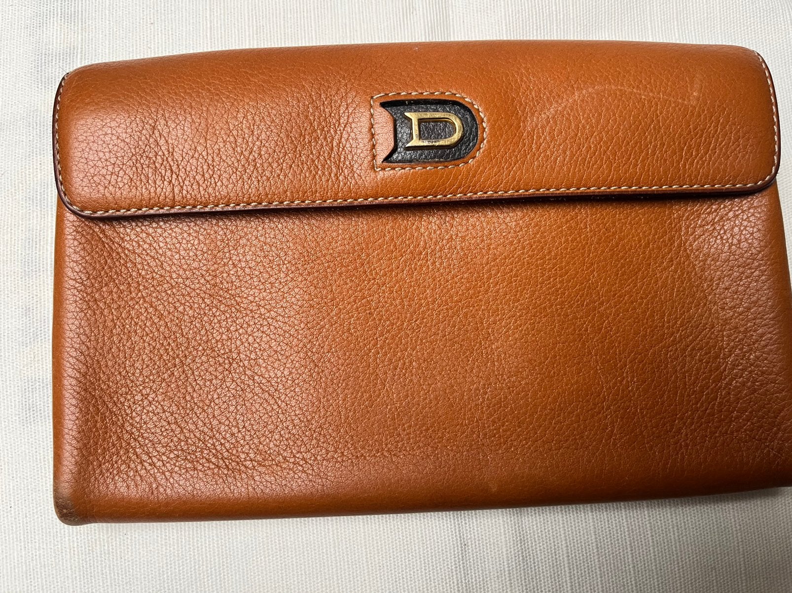 Prachtige vintage Delvaux portemonnee in cognac/fauve leder, Ophalen of Verzenden, Gebruikt