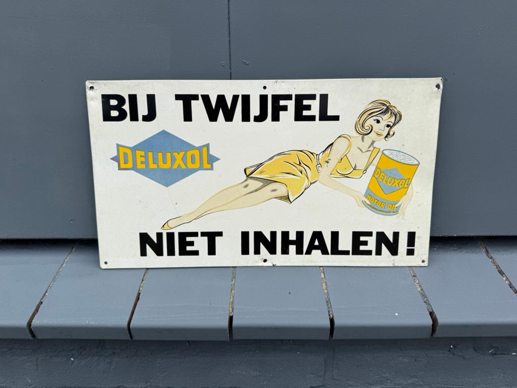 DELUXOL oud garage reclamebord, Verzamelen, Merken en Reclamevoorwerpen, Gebruikt, Reclamebord, Ophalen of Verzenden