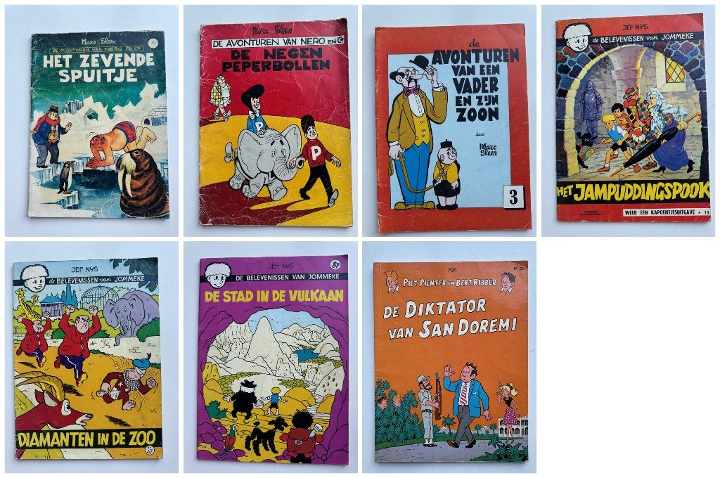 Lot 7 oude strips: Nero, Jommeke, Piet Pienter, Boeken, Meerdere stripboeken, Ophalen of Verzenden, Gelezen