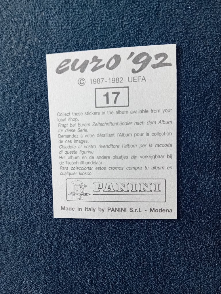 panini sticker EURO 92 nr 17, Collections, Enlèvement ou Envoi, Neuf, Sport